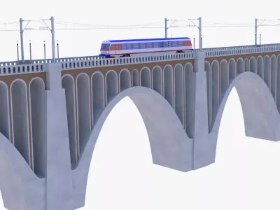 Viaduct with diesel train 3D model