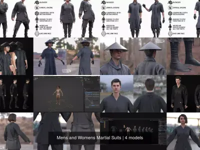Mens and Womens Martial Suits 3D Model Collection