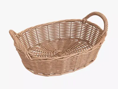 Wicker basket oval with handles light brown 3D model