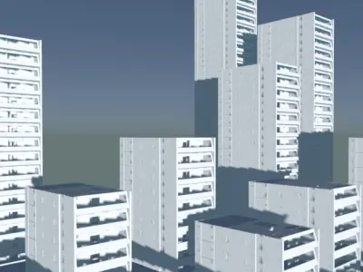 Buildings Set Low-poly 3D model