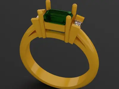 Solitaire Ring Esmerald 3D print model