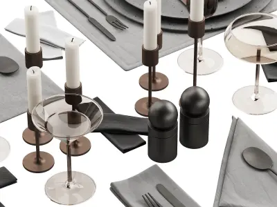 065 Tableware decor set 03 ceramic bronze black 3D model