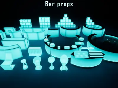 Neon furniture and decor Low-poly 3D model