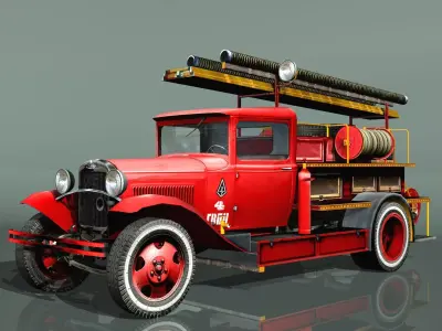 GAZ-AA Fire truck PMG-1 type Low-poly 3D model