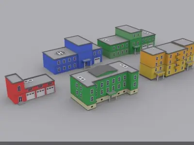 Pack houses 1 Low-poly 3D model