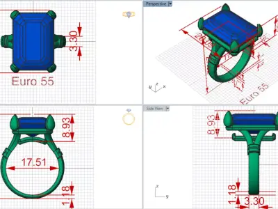 STL 3dm Ring Emerald Splendor and Modern Simplicity gr0143 3D print model