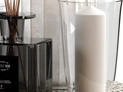 Candle decorative set with eucalyptus 001 3D model