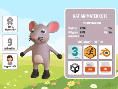 High-Quality 3D Cute Rat - Animated for Games  Low-poly 3D model