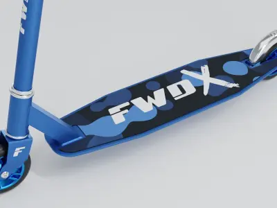 Sporty kick scooter with metallic rims in blue color 3D model