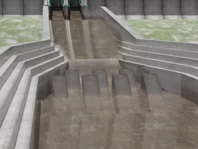 Flood control channel system Low-poly 3D model