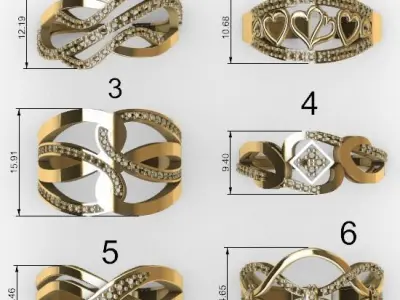 6 units Ring Woman Lady Anillo dama  3D print model