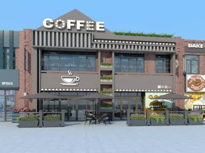 American style industrial style coffee shop 3D model