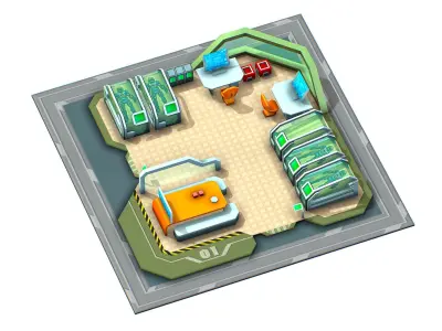 isometrical recreation room barrack hospital 1 Low-poly 3D model