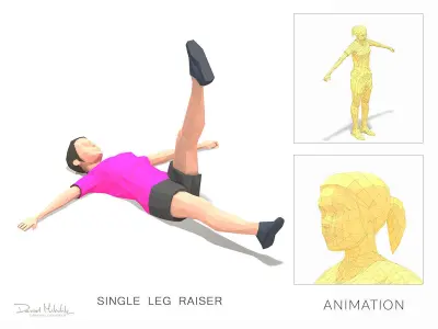 single leg raiser Exercise Woman Animation Low-poly 3D model