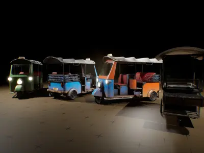 Tuk-Tuk and Rickshaw 3D Vehicle Pack Low-poly 3D model