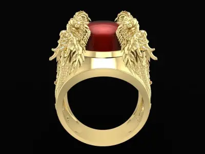 Luxury Dragon Guard Oval Gemstone Ring for Men 1584 3D print model