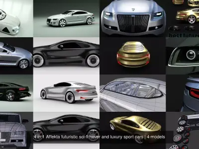 4 in 1 Affekta futuristic sci-fi hover and luxury sport cars 3D Model Pack