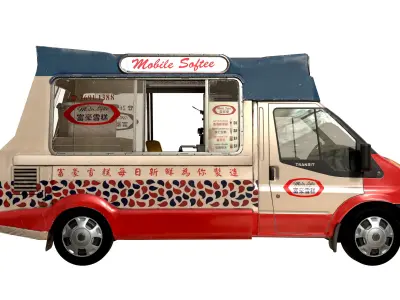 PBR Hong Kong Ice Cream Car Mobile Softee Game Ready Model Low-poly 3D model