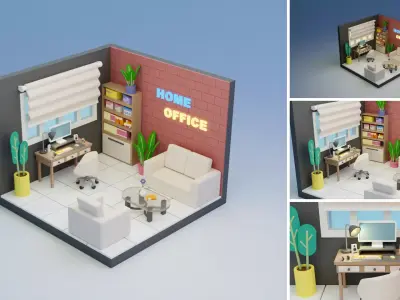 Low Poly Rooms Interiors 3 - Stylized Asset Pack Low-poly 3D model