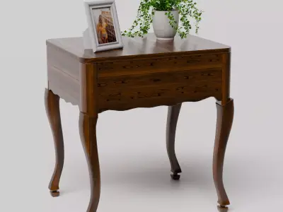 Wooden table with a plant 3D model