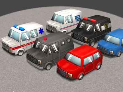 Cartoon Cars pack 1 Low-poly 3D model