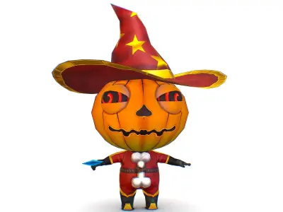 Halloween Pumpkin Fantasy Character Pet Wizard Low-poly 3D model