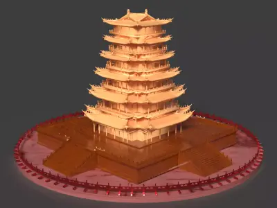 Chinese ancient tower  3D model 4