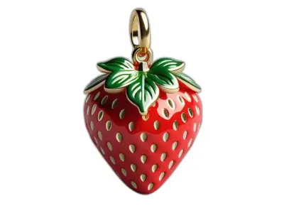 Golden Strawberry Enamel Charm Pendant Low-poly 3D model