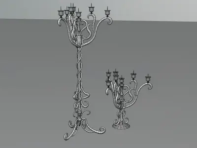 Two detailed game ready gothic-elvish candlesticks Low-poly 3D model