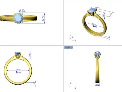 Two Tone Oval Solitaire Ring 3D Model STL 3DM in 10 sizes 3D print model