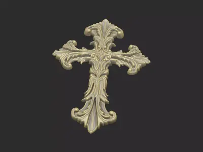 The cross design pattern leave floral  church 3D print model