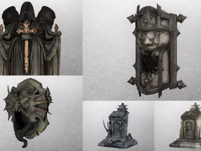 Pack Architecture Element 001 - 005 Low-poly 3D model