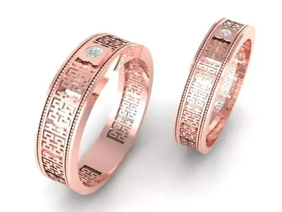 Luxury Engraved Diamond Couple Ring Set 345 3D print model