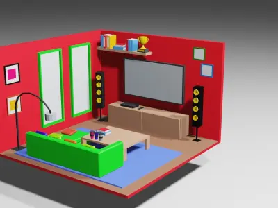 Isometric Interior  Low-poly 3D model