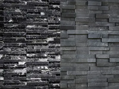 Collection of black stone slate 3D model