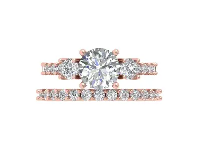 3Stone Solitair Ring Bridal Set 3D print model
