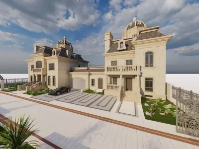 King House-Classic stone facade-Building Classic Facade Element 3D model