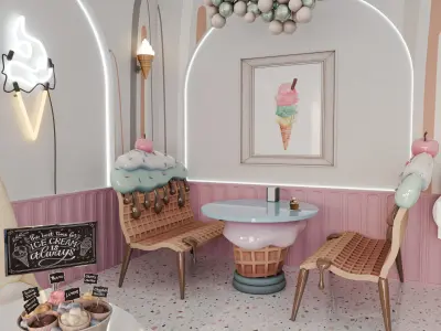 Ice Cream Shop Blender Scene 3D model