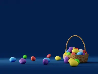 Wicker Basket With Eggs for Easter  3D model