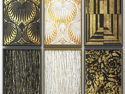 Collection of paintings with gold for walls 4 3D model