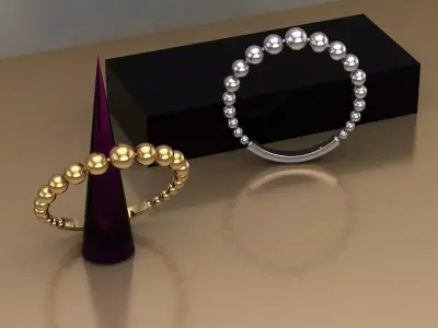 Modern Beaded Ring  - Gold and Silver Variants Free 3D print model