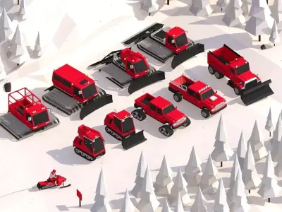 Cartoon Low Poly Winter Snow Vehicles Pack Low-poly 3D model