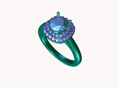 aj-024 halo diamond engagement ring 3D print model
