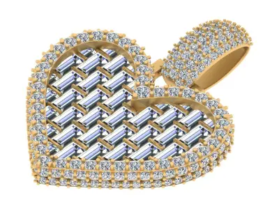 Luxury Basket-Weave Diamond Heart Pendant 3D print model