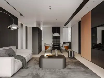 Modern living room dining room interior scenes 408 3D model