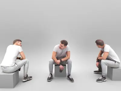 Sporty man sitting and holding water bottle 427 Low-poly 3D model