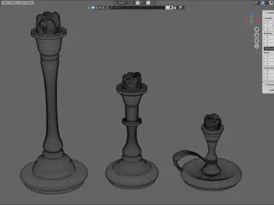 Three Bronze Candlesticks with Mild Aging 3D model