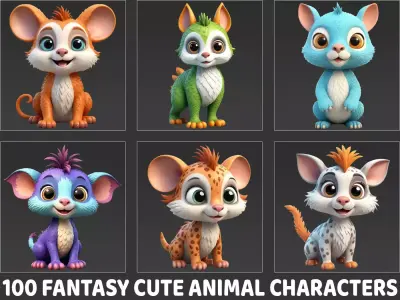100 Fantasy Cute Animal 2D Game Asset Texture