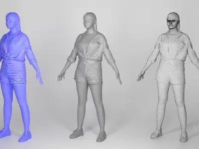 Stylish woman in a plaid shirt ready for animation 188 Low-poly 3D model