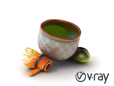 Traditional Matcha Tea Set with Bamboo Whisk model pack Low-poly 3D model